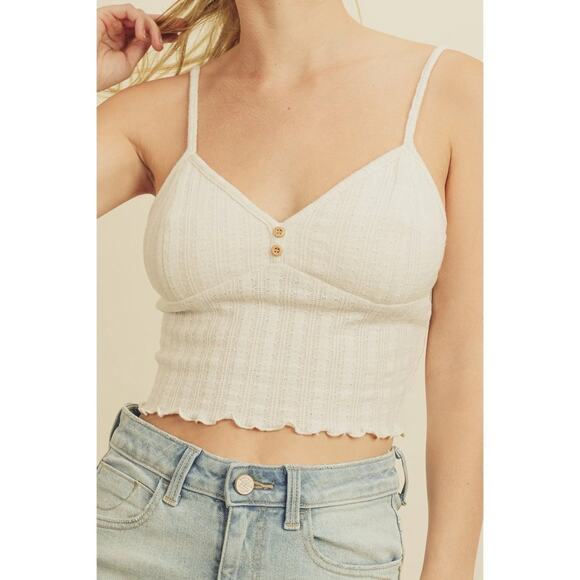 Urban Outfitters Dress Forum Lettuce-Edge Cami Knit Top in Ivory M - Picture 1 of 10